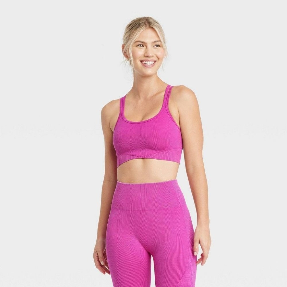 JoyLab Women's Ribbed Seamless Bra Pink Size XS - Picture 1 of 5